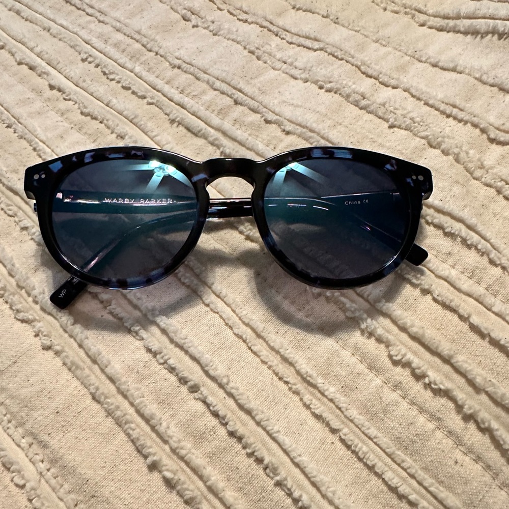 Warby Parker Tortoise Shell Sunglasses with Blue Lenses